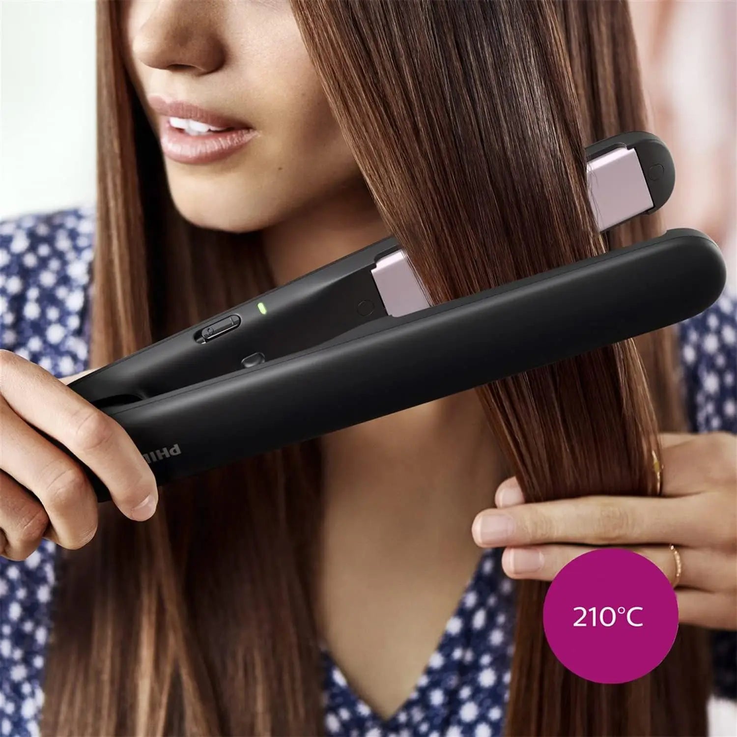 Philips EssentialCare HP8321/00 - Hair Straightener with 100mm Ceramic Plates and Tourmaline, Heats to 210°C in 60 seconds for Quick Styling, Dual Voltage, with Locking Function for Safe Storage.