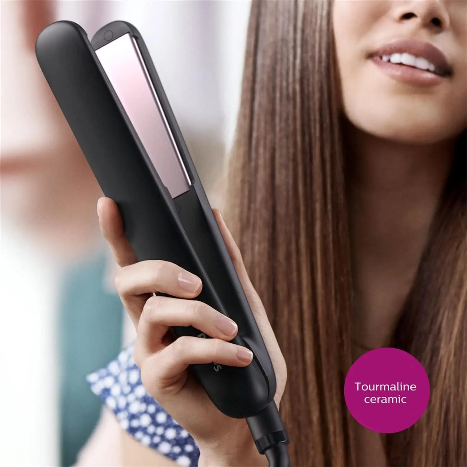 Philips EssentialCare HP8321/00 - Hair Straightener with 100mm Ceramic Plates and Tourmaline, Heats to 210°C in 60 seconds for Quick Styling, Dual Voltage, with Locking Function for Safe Storage.