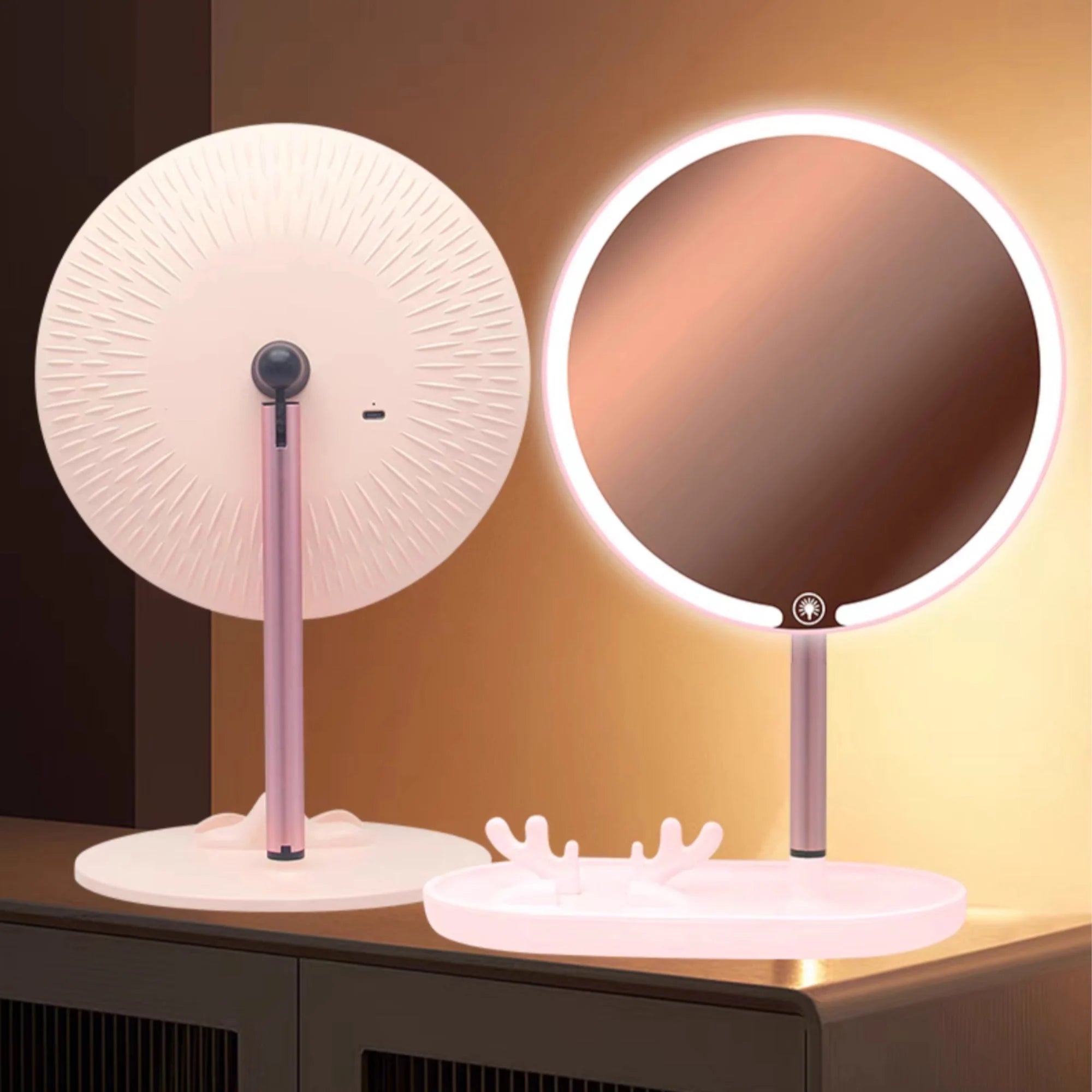 Makeup mirror with led lighting: dressing table with 15 bulbs, 3 light modes, touch control, usb rechargeable makeup mirror with magnification and light for makeup (esp001 3990 6990 d7)