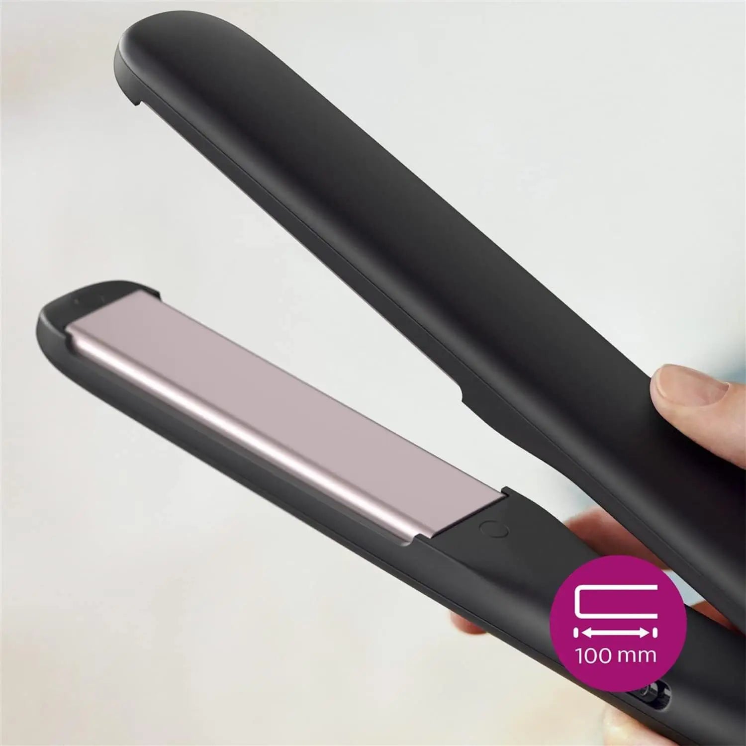 Philips EssentialCare HP8321/00 - Hair Straightener with 100mm Ceramic Plates and Tourmaline, Heats to 210°C in 60 seconds for Quick Styling, Dual Voltage, with Locking Function for Safe Storage.