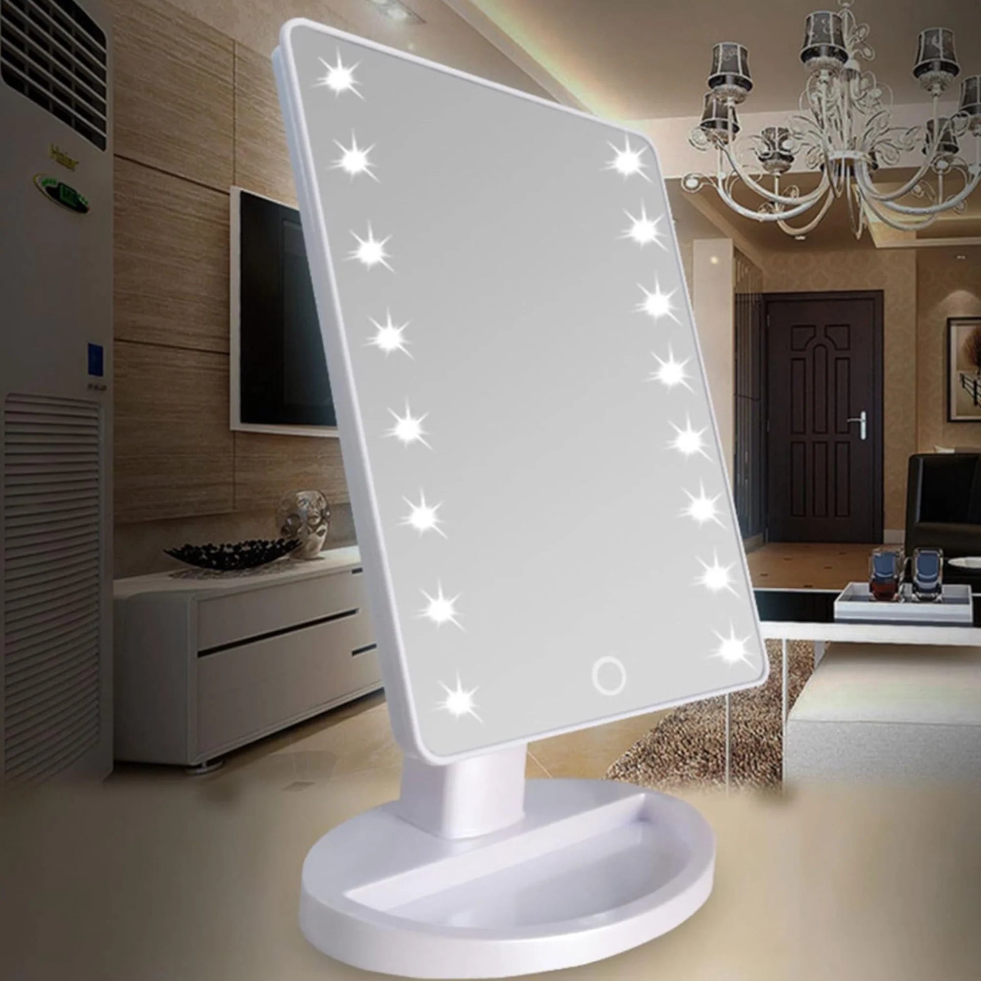 Makeup mirror with led lighting: dressing table with 15 bulbs, 3 light modes, touch control, usb rechargeable makeup mirror with magnification and light for makeup (esp001 3990 6990 d7)