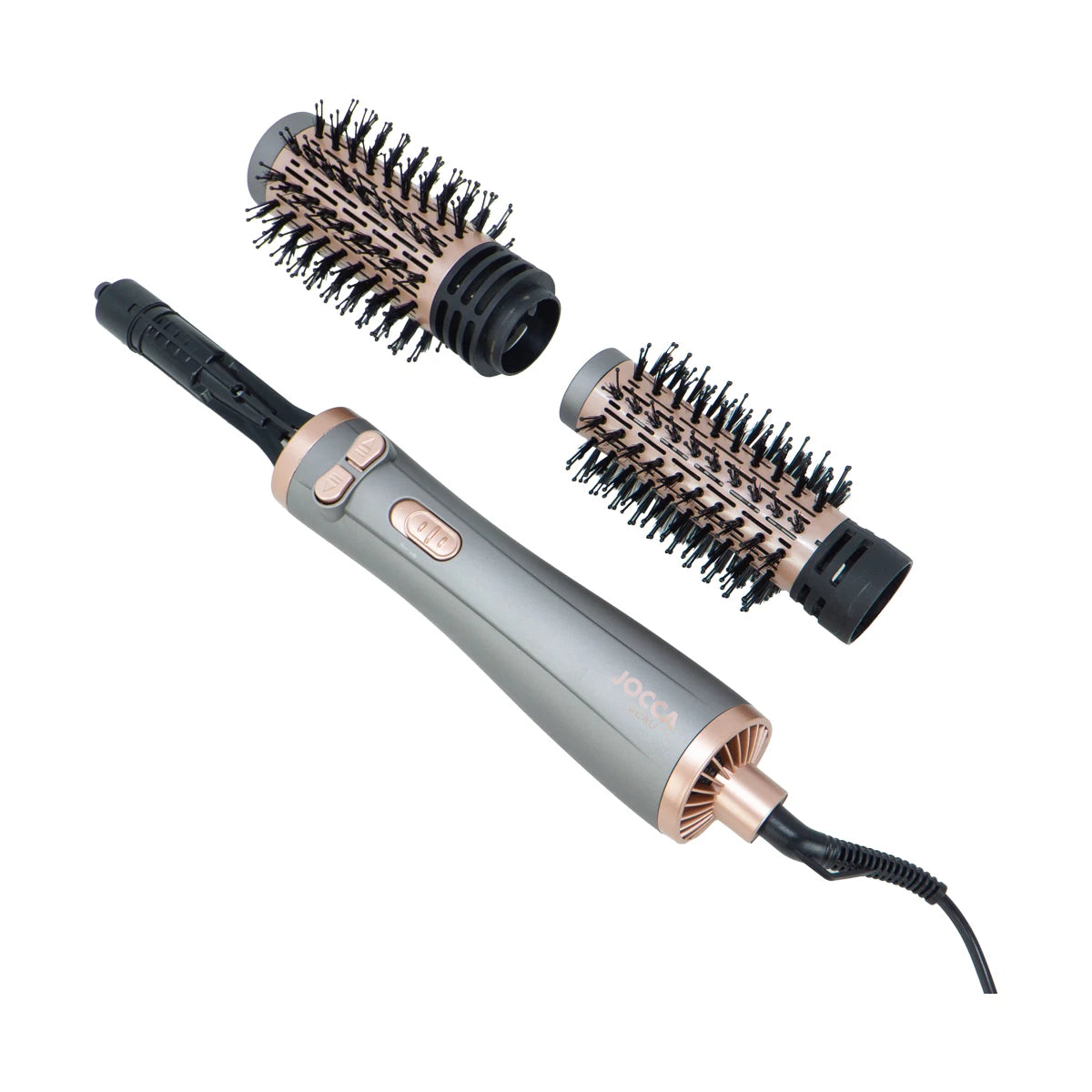 Jocca 3-in-1 rotary dryer brush: dryer, curler and volumizer, 3 temperatures, 2 speeds, two-way rotating head, 2 interchangeable brushes (38mm and 50mm), ceramic coating, 360 rotating cable ° , cold air blow, 1000-1200w