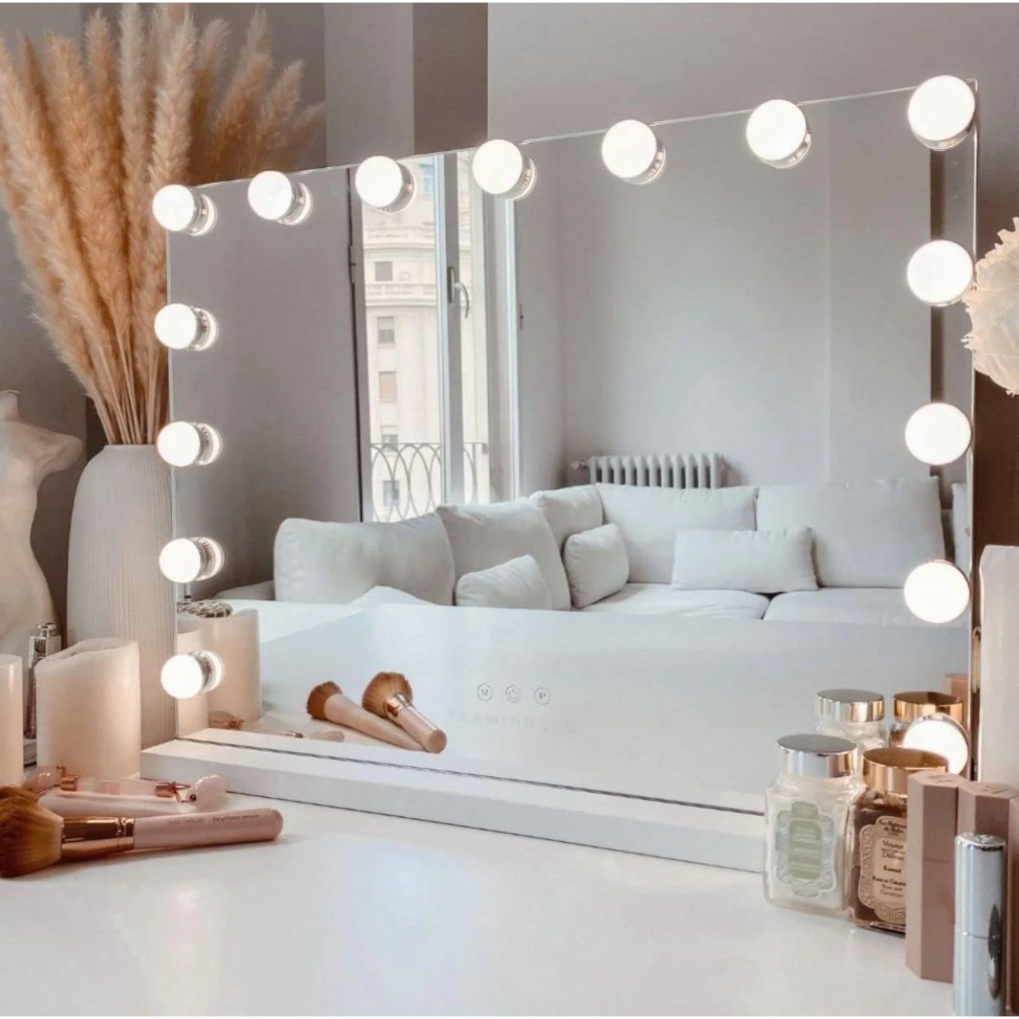 Makeup mirror with led lighting: dressing table with 15 bulbs, 3 light modes, touch control, usb rechargeable makeup mirror with magnification and light for makeup (esp001 3990 6990 d7)