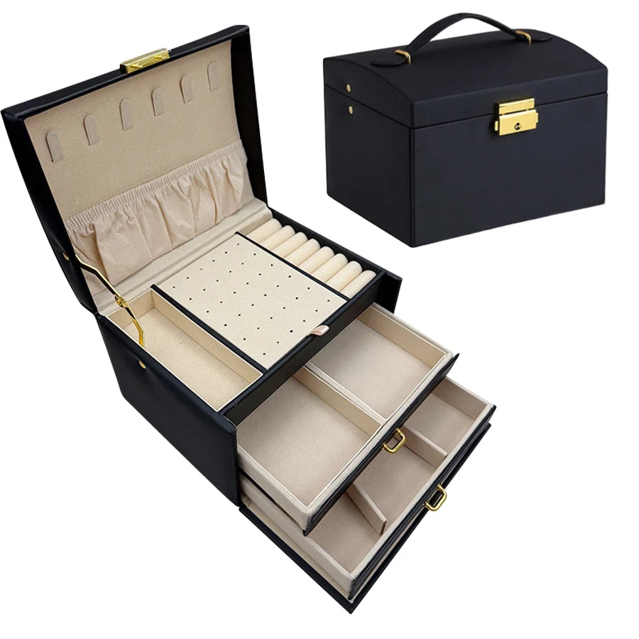 1PC, lock arch three-layer jewelry box, suitable for all kinds of jewelry storage