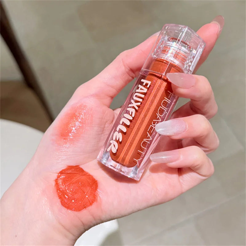 Huda Beauty Faux Filler Shiny Non-Sticky Lip Gloss Hydrating Crystal Clear Lip Oil Plumping Moisturizing Tinted Lipstick Makeup