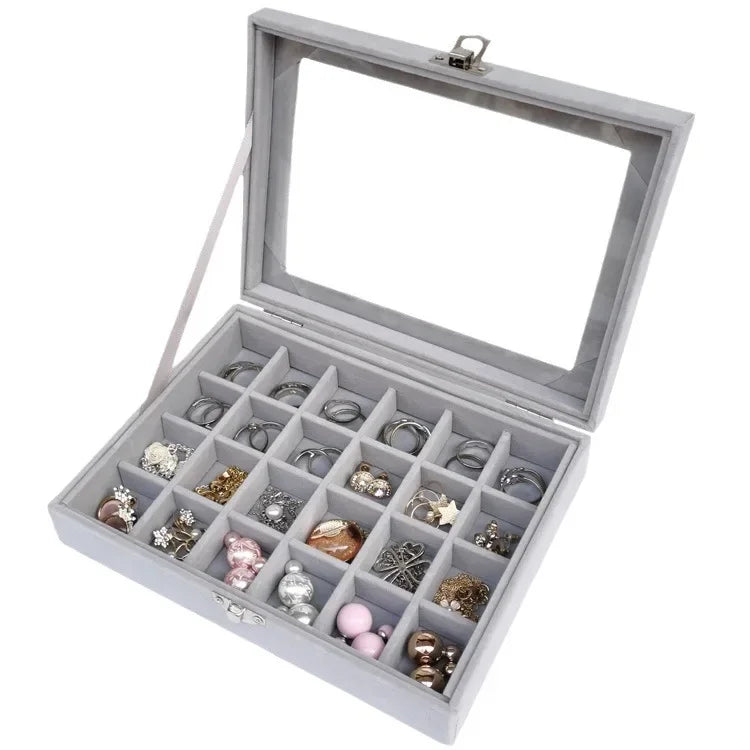 Single-Buckle Jewelry Box Earring Hoop Earring Stud Transparent Dustproof Velvet Jewelry Storage Ring Ear Ring Hand Accessory