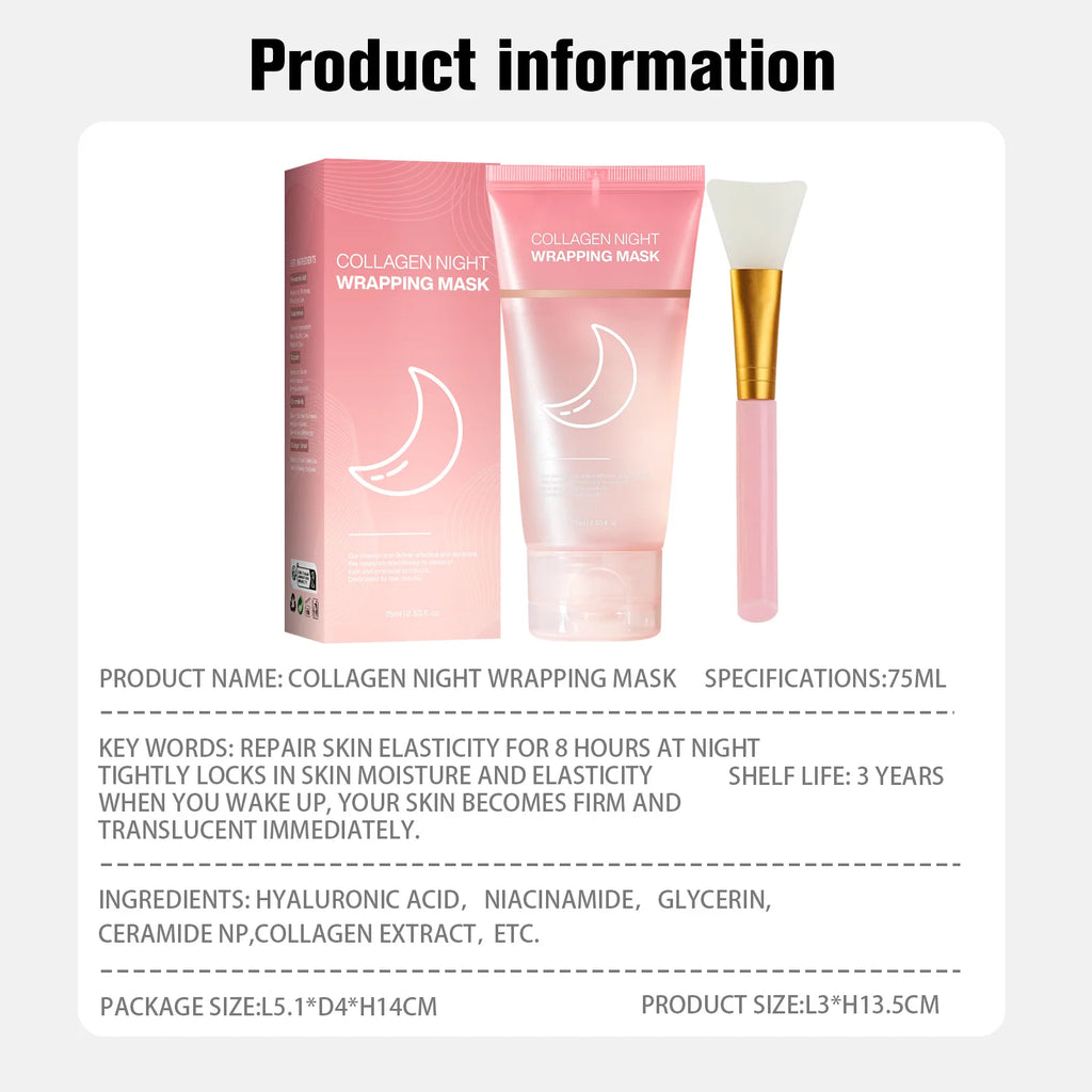 Hydrating Face Mask  Reduces Sagging Collagen Overnight Firming Mask for Elasticity Dullness Wrapping Peel-Off Mask Skincare
