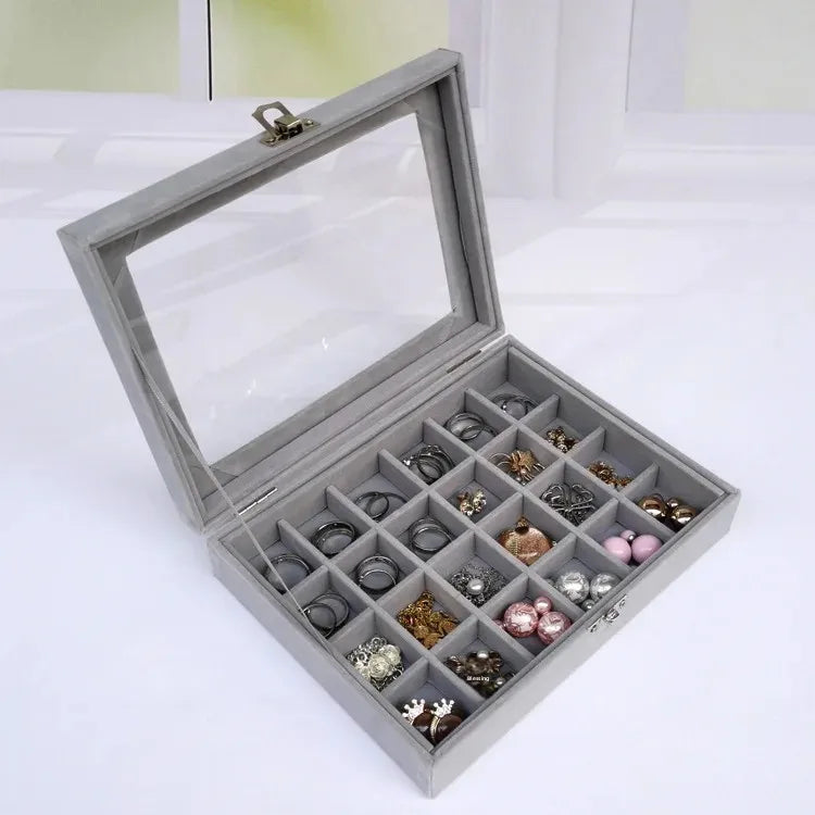 Single-Buckle Jewelry Box Earring Hoop Earring Stud Transparent Dustproof Velvet Jewelry Storage Ring Ear Ring Hand Accessory