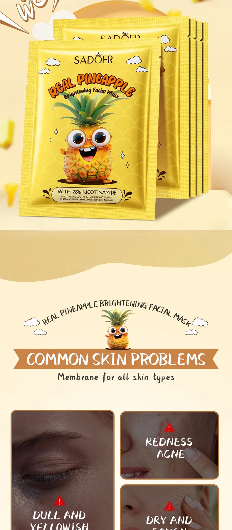 8pcs SADOER Fresh Fruits Face Mask Facial skincare Moisturizing Brightening Firming Hydrating Facial Masks for Face Skin Care