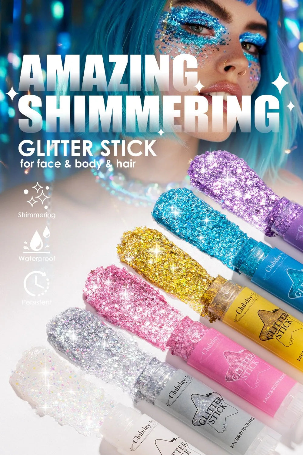 Sparkling Sequins Glitter Gel Stick Highgloss Shine White Pearl Pink Eyeshadow Glitter Face Body Painting Brighten Stage Makeup