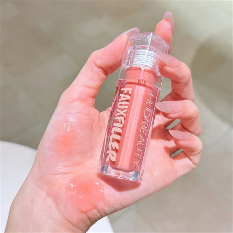 Huda Beauty Faux Filler Shiny Non-Sticky Lip Gloss Hydrating Crystal Clear Lip Oil Plumping Moisturizing Tinted Lipstick Makeup