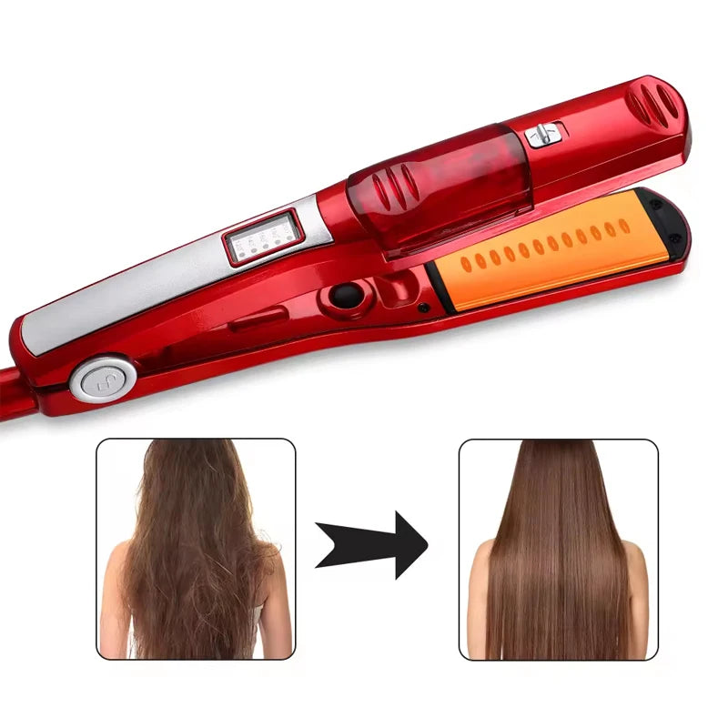 Profesional Strong Steam Hair Straightener Portable Salon Wide Hair Care 2 in 1 Flat Iron and Curling Iron