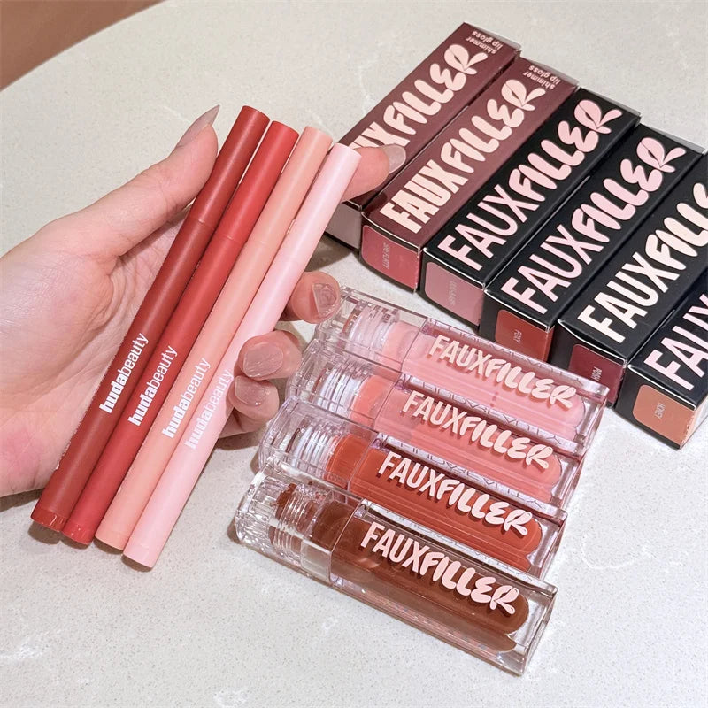 Huda Beauty Faux Filler Shiny Non-Sticky Lip Gloss Hydrating Crystal Clear Lip Oil Plumping Moisturizing Tinted Lipstick Makeup