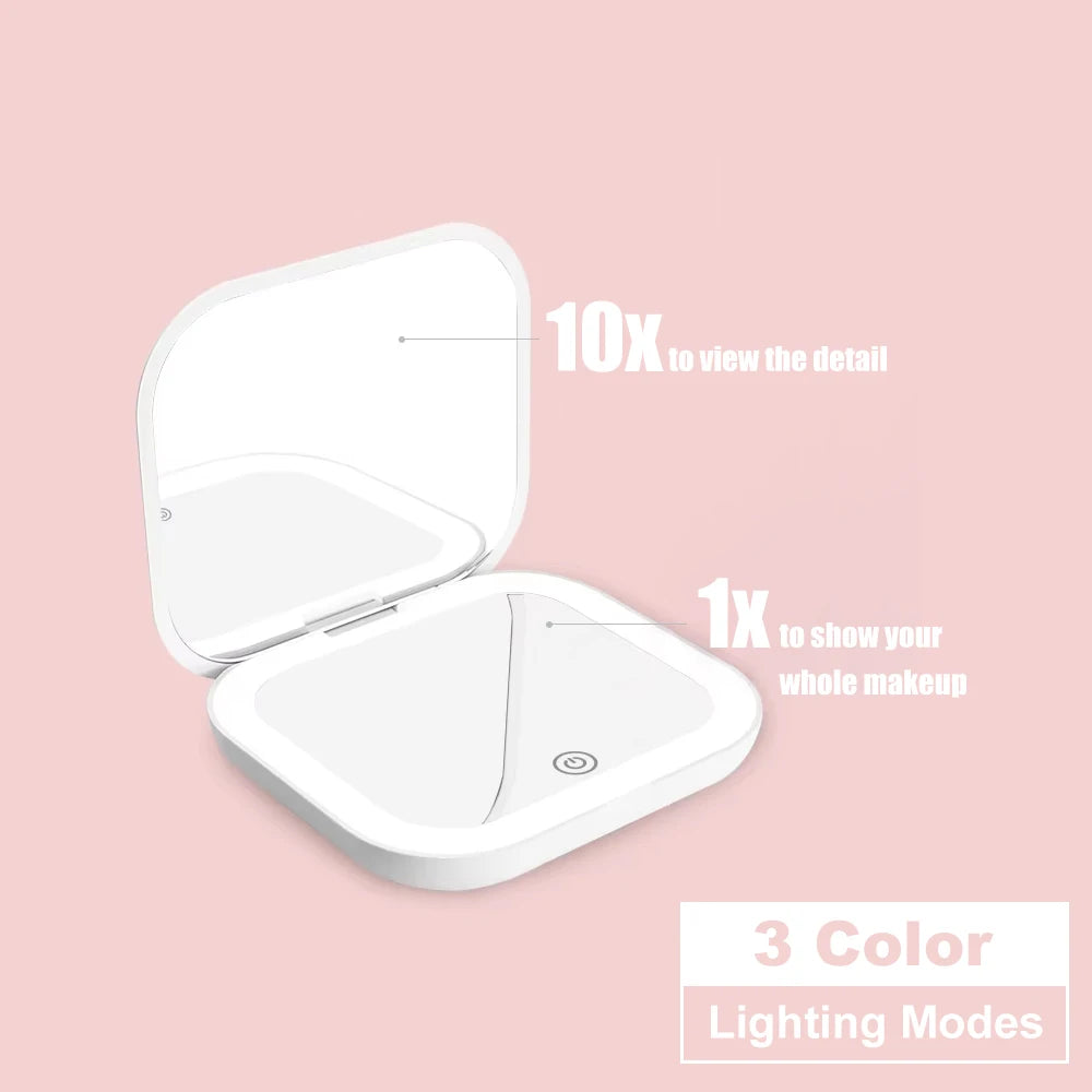 Compact Mirror with Lights, 1X/2X Magnification Portable Folding Handheld Small Pocket LED Travel Makeup Mirror for Gift, Purse