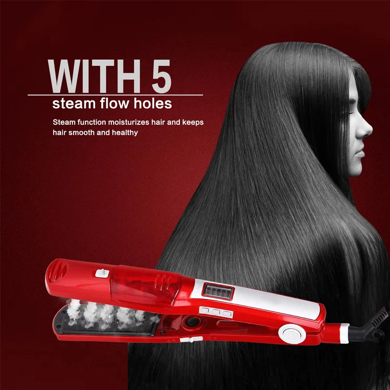 Profesional Strong Steam Hair Straightener Portable Salon Wide Hair Care 2 in 1 Flat Iron and Curling Iron