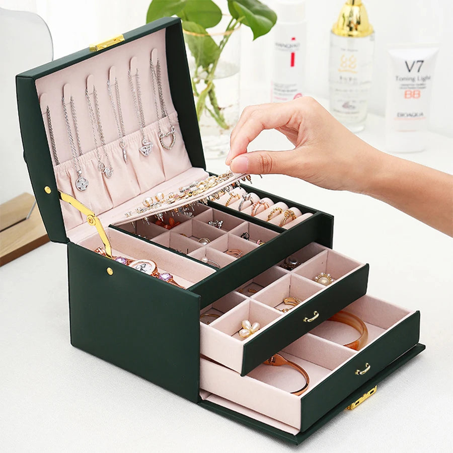 1PC, lock arch three-layer jewelry box, suitable for all kinds of jewelry storage