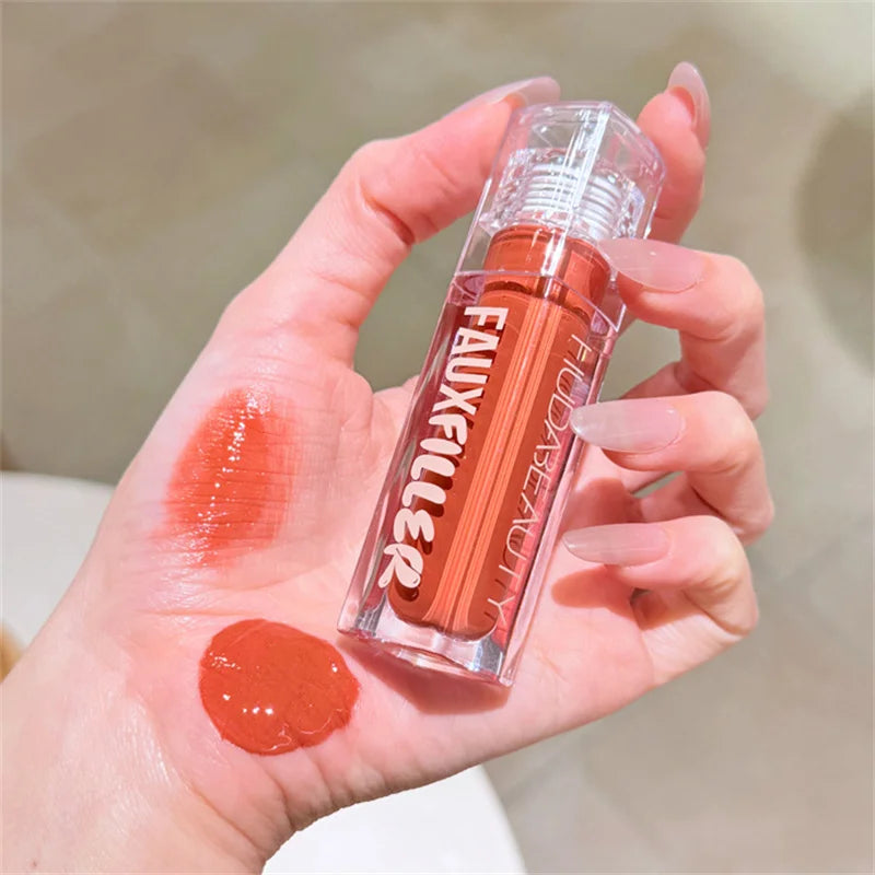 Huda Beauty Faux Filler Shiny Non-Sticky Lip Gloss Hydrating Crystal Clear Lip Oil Plumping Moisturizing Tinted Lipstick Makeup