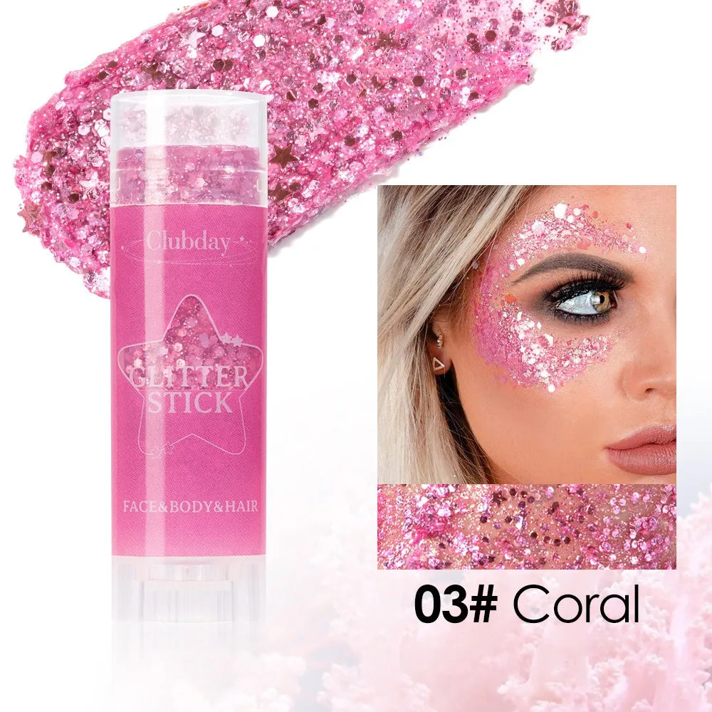 Sparkling Sequins Glitter Gel Stick Highgloss Shine White Pearl Pink Eyeshadow Glitter Face Body Painting Brighten Stage Makeup