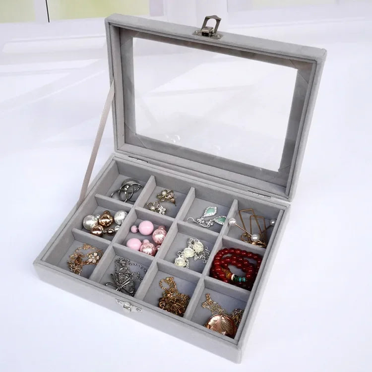 Single-Buckle Jewelry Box Earring Hoop Earring Stud Transparent Dustproof Velvet Jewelry Storage Ring Ear Ring Hand Accessory