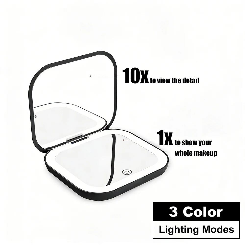 Compact Mirror with Lights, 1X/2X Magnification Portable Folding Handheld Small Pocket LED Travel Makeup Mirror for Gift, Purse