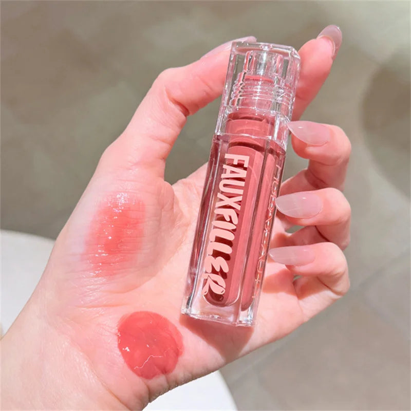 Huda Beauty Faux Filler Shiny Non-Sticky Lip Gloss Hydrating Crystal Clear Lip Oil Plumping Moisturizing Tinted Lipstick Makeup