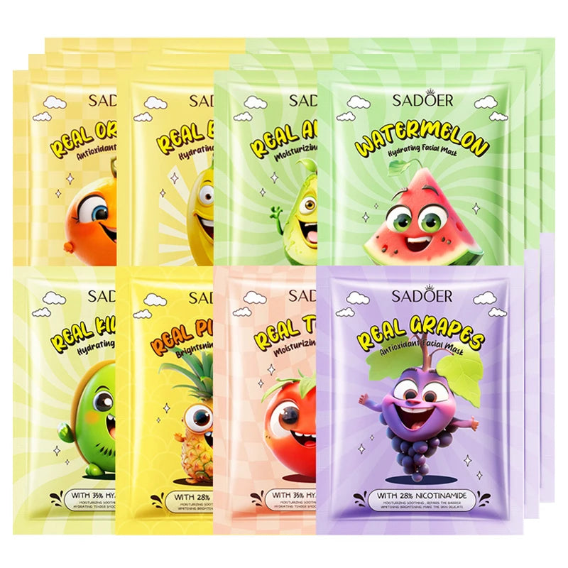 8pcs SADOER Fresh Fruits Face Mask Facial skincare Moisturizing Brightening Firming Hydrating Facial Masks for Face Skin Care