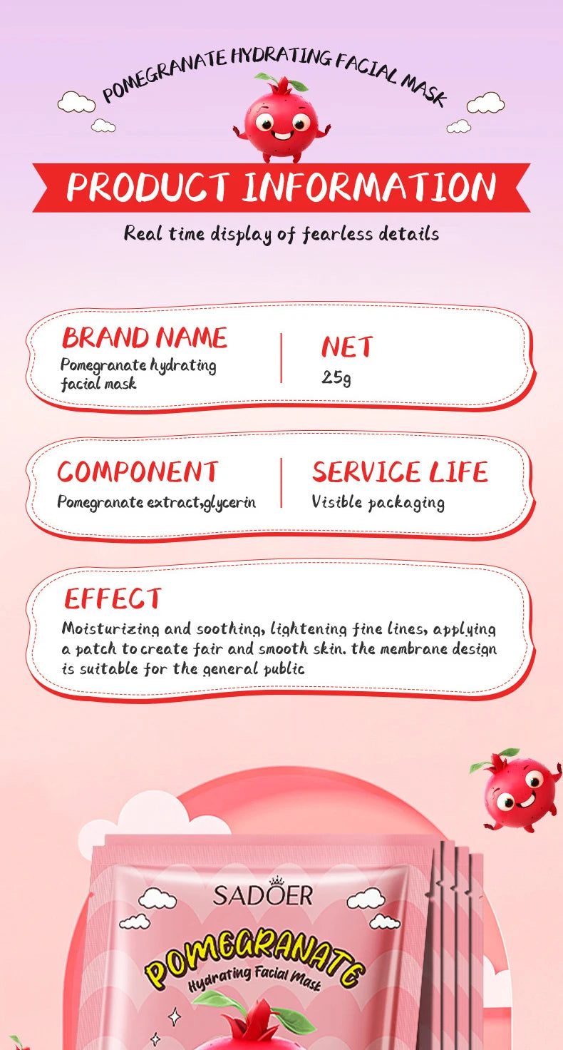 8pcs SADOER Fresh Fruits Face Mask Facial skincare Moisturizing Brightening Firming Hydrating Facial Masks for Face Skin Care