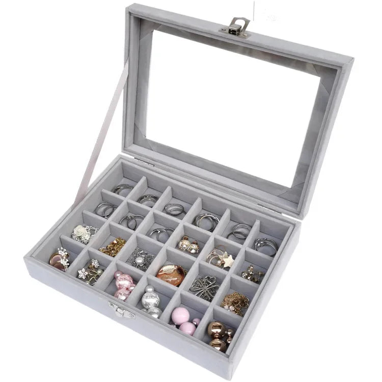 Single-Buckle Jewelry Box Earring Hoop Earring Stud Transparent Dustproof Velvet Jewelry Storage Ring Ear Ring Hand Accessory