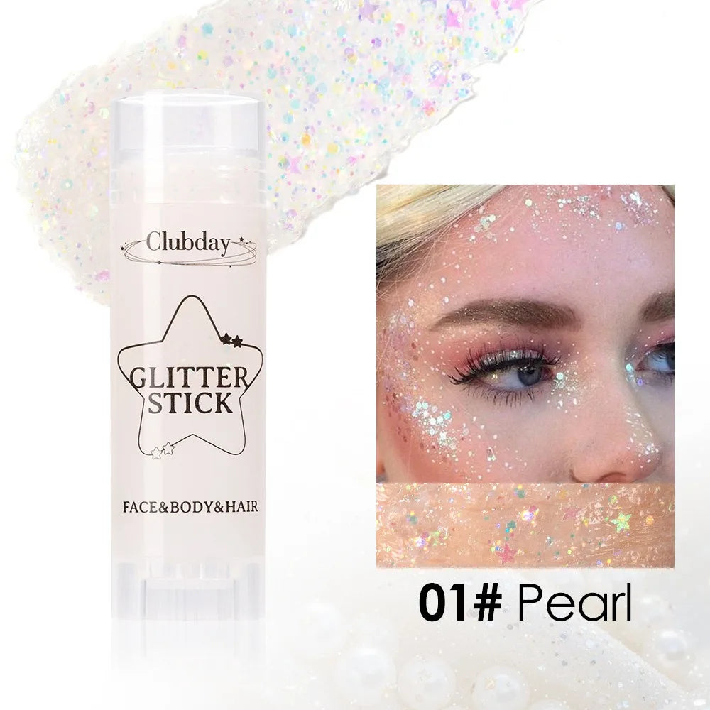 Sparkling Sequins Glitter Gel Stick Highgloss Shine White Pearl Pink Eyeshadow Glitter Face Body Painting Brighten Stage Makeup