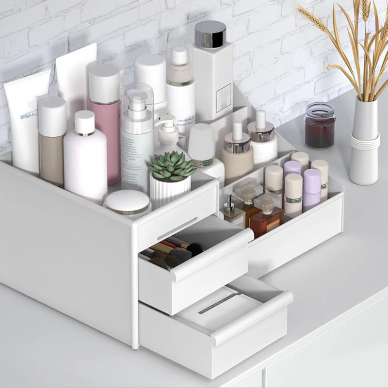 New Drawer Makeup Storage Box Dormitory Finishing Plastic Shelf Cosmetics Skin Care Dressing Table Desktop Makeup Storage Box
