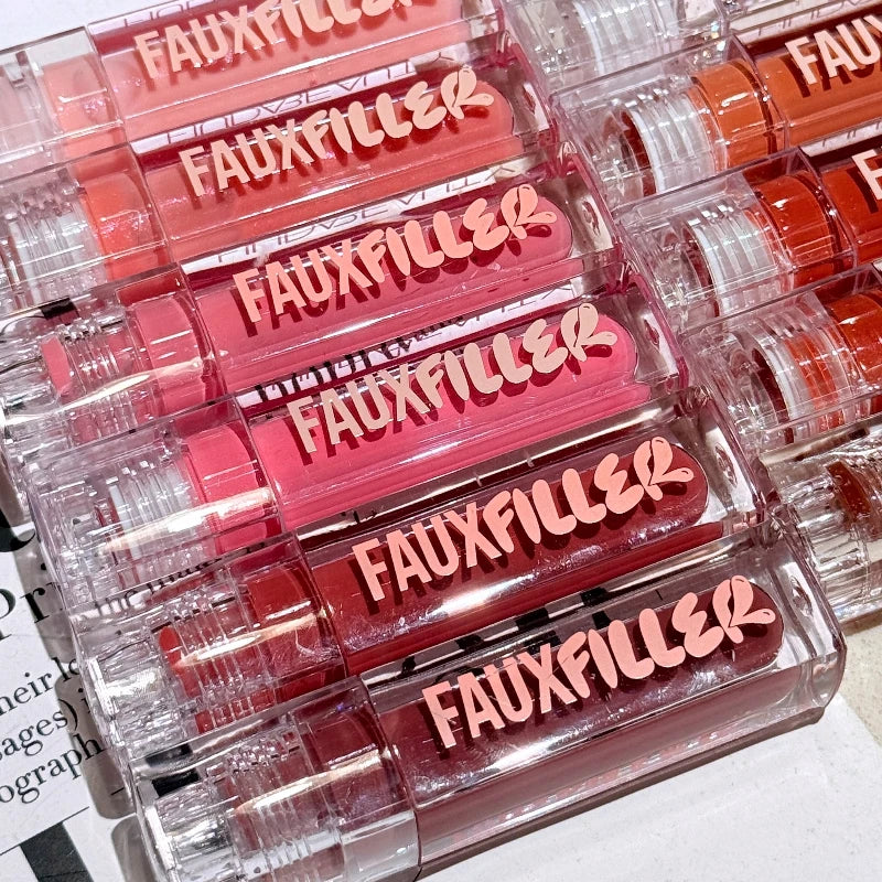 Huda Beauty Faux Filler Shiny Non-Sticky Lip Gloss Hydrating Crystal Clear Lip Oil Plumping Moisturizing Tinted Lipstick Makeup
