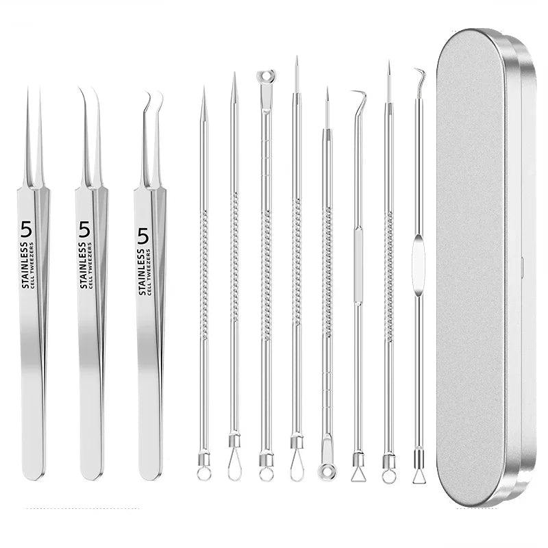 4-11Pcs Ingrown Hair Tweezers Acne Blackhead Removal Needles Black Dots Cleaner Deep Cleansing Pore Cleaner Face Skin Care Tools