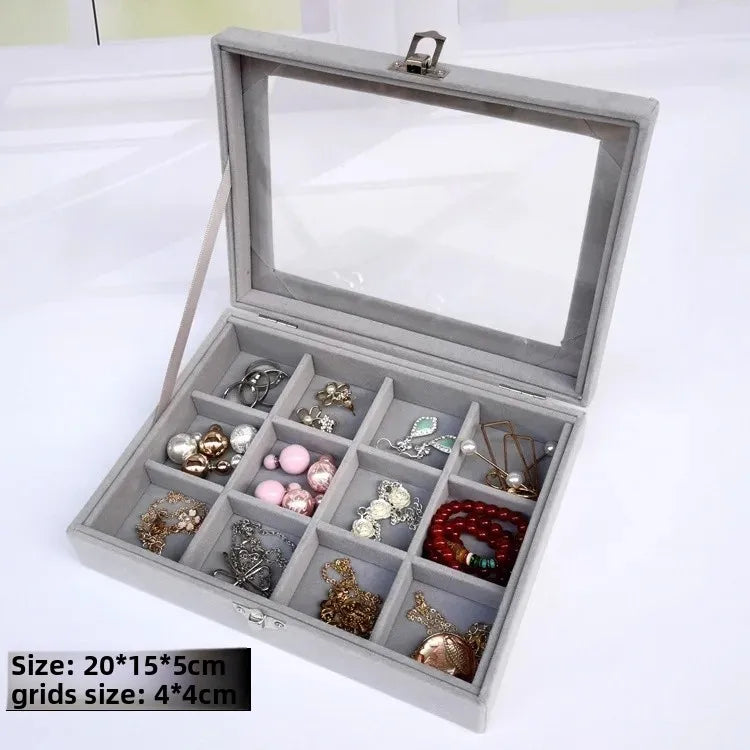 Single-Buckle Jewelry Box Earring Hoop Earring Stud Transparent Dustproof Velvet Jewelry Storage Ring Ear Ring Hand Accessory