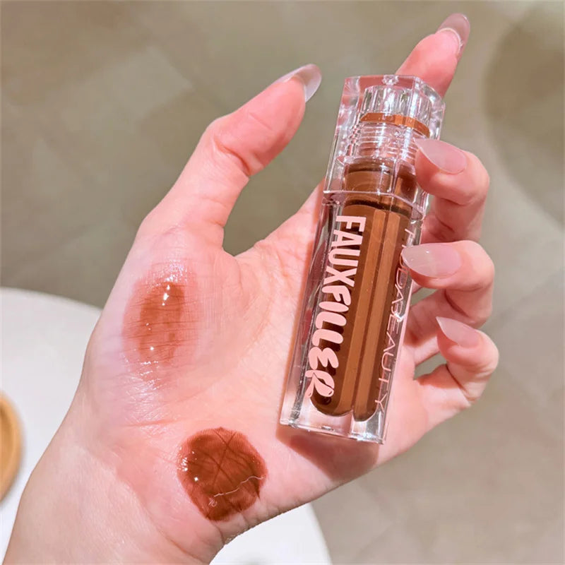 Huda Beauty Faux Filler Shiny Non-Sticky Lip Gloss Hydrating Crystal Clear Lip Oil Plumping Moisturizing Tinted Lipstick Makeup