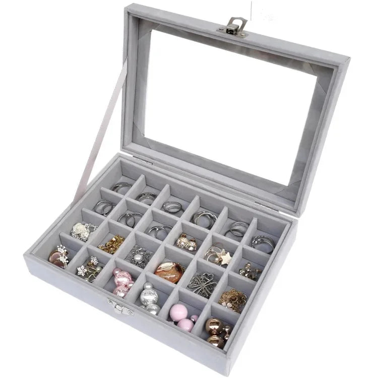 Single-Buckle Jewelry Box Earring Hoop Earring Stud Transparent Dustproof Velvet Jewelry Storage Ring Ear Ring Hand Accessory