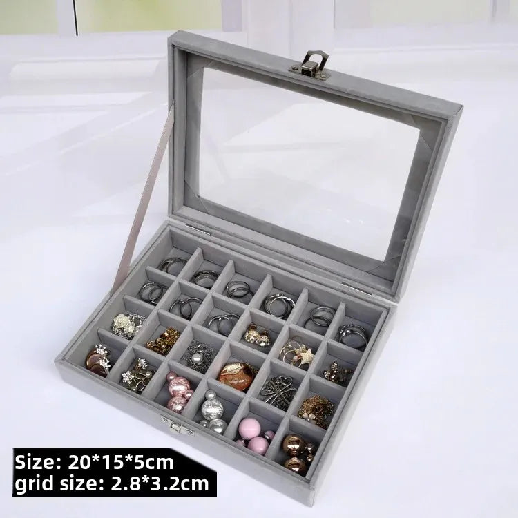 Single-Buckle Jewelry Box Earring Hoop Earring Stud Transparent Dustproof Velvet Jewelry Storage Ring Ear Ring Hand Accessory
