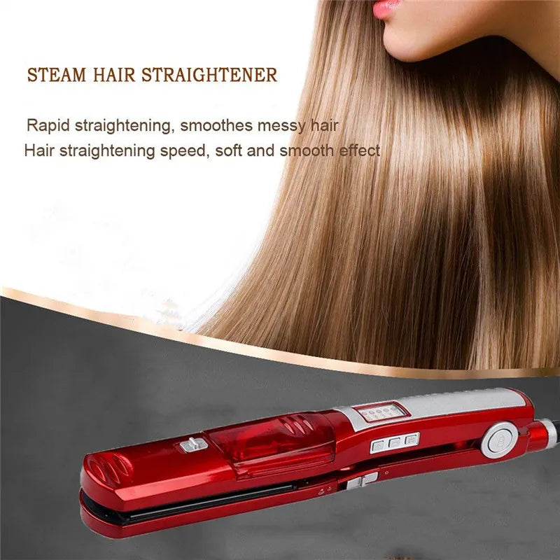 Profesional Strong Steam Hair Straightener Portable Salon Wide Hair Care 2 in 1 Flat Iron and Curling Iron