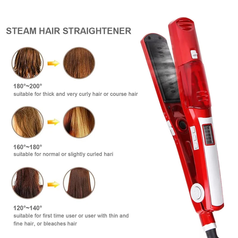 Profesional Strong Steam Hair Straightener Portable Salon Wide Hair Care 2 in 1 Flat Iron and Curling Iron
