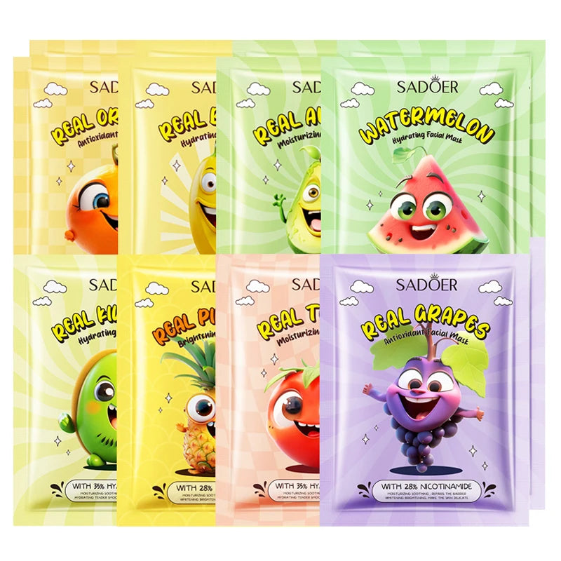 8pcs SADOER Fresh Fruits Face Mask Facial skincare Moisturizing Brightening Firming Hydrating Facial Masks for Face Skin Care