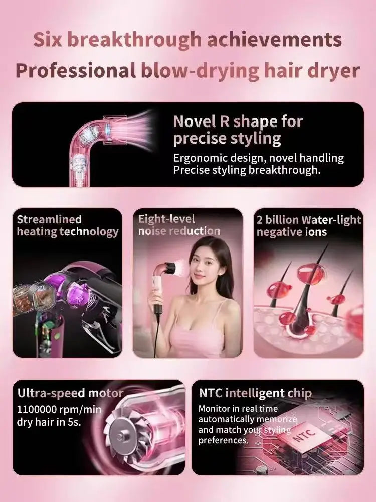 Ion Hair Dryer with Curls Diffuser 5 In 1 Super Ionic Hairdryer Woman Electric Barber Blower Leafless Professional Dry Machine
